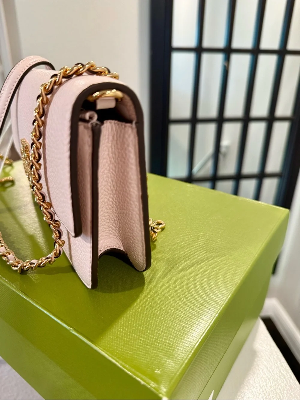 Tory Burch Blush Pebbled Leather Chain-Shoulder Crossbody with Gold Logo